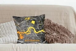 Kussenhoes 45x45 Cm - Kaart - Rotterdam - Goud - Zwart - Katoen / Polyester - Voor Binnen -Pillowmonkey 1200x800 212