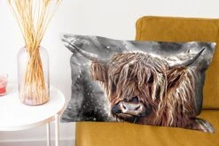 Sierkussens - Kussentjes Woonkamer - 60x40 Cm - Schotse Hooglander - Verf - Koe -Pillowmonkey 1200x800 2126