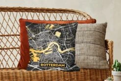 Kussenhoes 45x45 Cm - Kaart - Rotterdam - Goud - Zwart - Katoen / Polyester - Voor Binnen -Pillowmonkey 1200x800 213