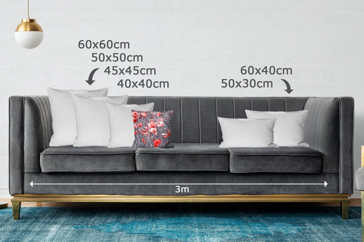 Sierkussen - Rode Klaprozen In Een - Zwart En Wit - 40 Cm X 40 Cm 5 Sierkussen - Rode Klaprozen In Een - Zwart En Wit - 40 Cm X 40 Cm - Afbeelding 3