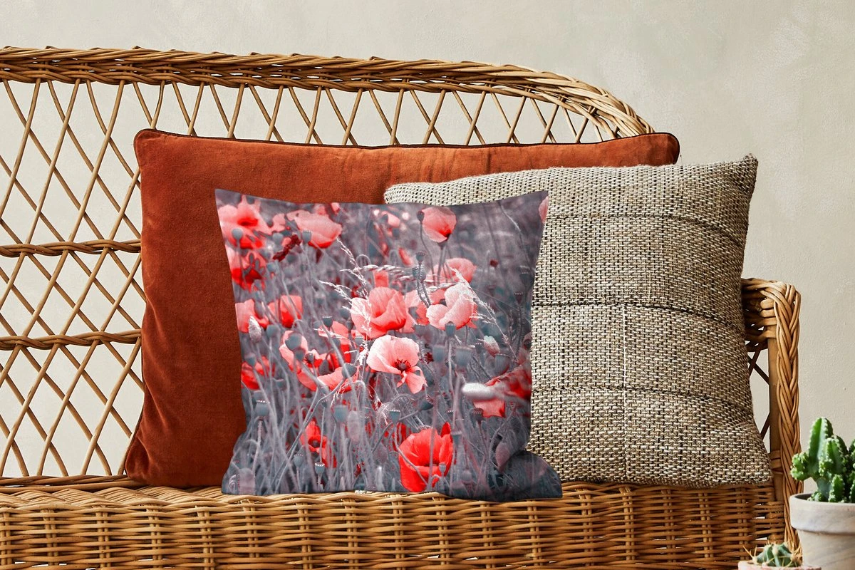 Sierkussen - Rode Klaprozen In Een - Zwart En Wit - 40 Cm X 40 Cm 7 Sierkussen - Rode Klaprozen In Een - Zwart En Wit - 40 Cm X 40 Cm - Afbeelding 5