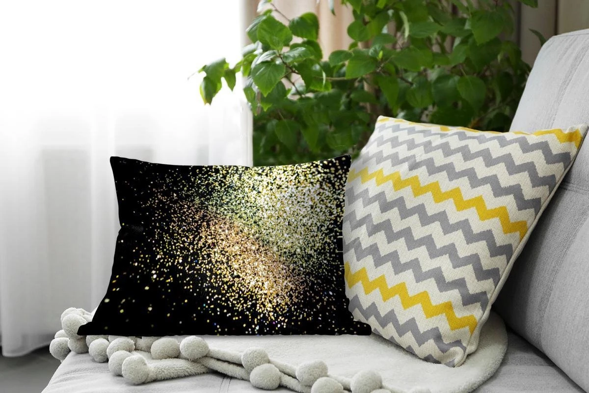Sierkussens - Kussen - Gouden Glitters Op Een Zwarte Achtergrond - 50x30 Cm - Kussen Van Katoen 6 Sierkussens - Kussen - Gouden Glitters Op Een Zwarte Achtergrond - 50x30 Cm - Kussen Van Katoen - Afbeelding 4
