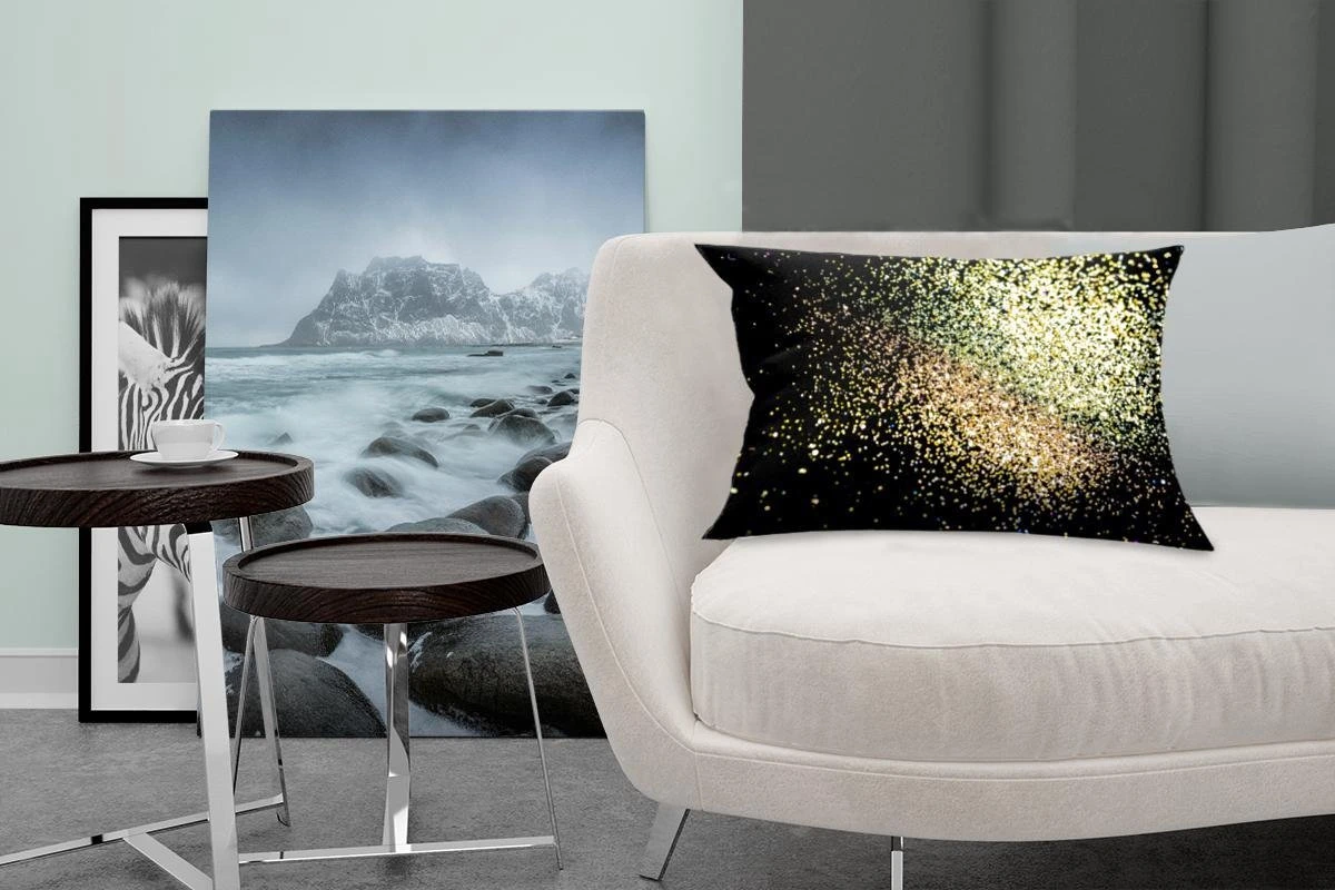 Sierkussens - Kussen - Gouden Glitters Op Een Zwarte Achtergrond - 50x30 Cm - Kussen Van Katoen 9 Sierkussens - Kussen - Gouden Glitters Op Een Zwarte Achtergrond - 50x30 Cm - Kussen Van Katoen - Afbeelding 7