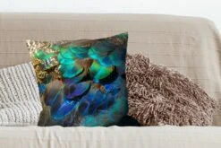 Sierkussens - Kussentjes Woonkamer - 50x50 Cm - Veren - Pauwveren - Pauw - Blauw - Kunst -Pillowmonkey 1200x800 2184