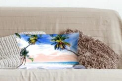 Sierkussens - Kussen - Palmbomen Zorgen Voor Schaduw Bij Een Tropisch Strand - 50x30 Cm - Kussen Van Katoen -Pillowmonkey 1200x800 2199