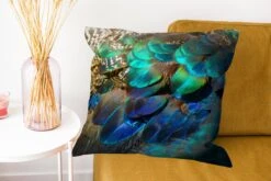 Sierkussens - Kussentjes Woonkamer - 60x60 Cm - Veren - Pauwveren - Pauw - Blauw - Kunst -Pillowmonkey 1200x800 2280