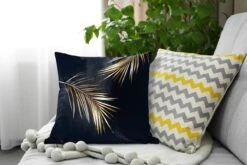 Sierkussens - Kussen - Twee Gouden Bladeren Op Een Zwarte Achtergrond - 45x45 Cm - Kussen Van Katoen -Pillowmonkey 1200x800 2356