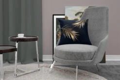 Sierkussens - Kussen - Twee Gouden Bladeren Op Een Zwarte Achtergrond - 45x45 Cm - Kussen Van Katoen -Pillowmonkey 1200x800 2357