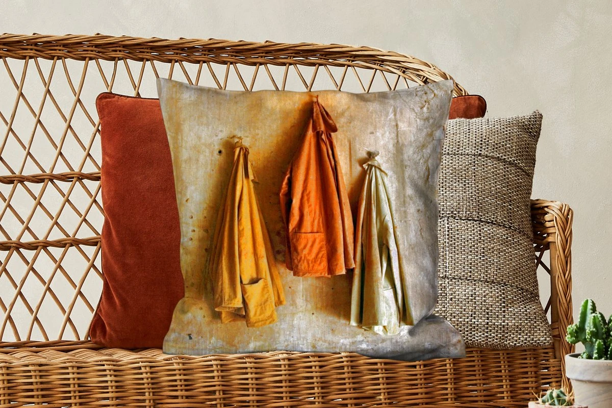 Sierkussens - Kussen - Jassen Aan Een Okergele Muur - 50x50 Cm - Kussen Van Katoen 8 Sierkussens - Kussen - Jassen Aan Een Okergele Muur - 50x50 Cm - Kussen Van Katoen - Afbeelding 6
