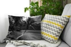 Sierkussens - Kussen - Palmbomen Op Het Strand Van Mo'orea In Zwart Wit - 60x40 Cm - Kussen Van Katoen -Pillowmonkey 1200x800 2522