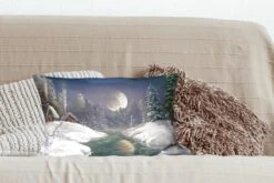 Sierkussen - Winter Maan Huis - Multicolor - 30 Cm X 50 Cm -Pillowmonkey 1200x800 2584