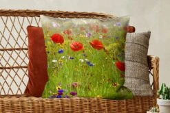 Sierkussens - Kussentjes Woonkamer - 60x60 Cm - Lente - Bloemen - Rood - Klaproos - Gras - Groen -Pillowmonkey 1200x800 2610