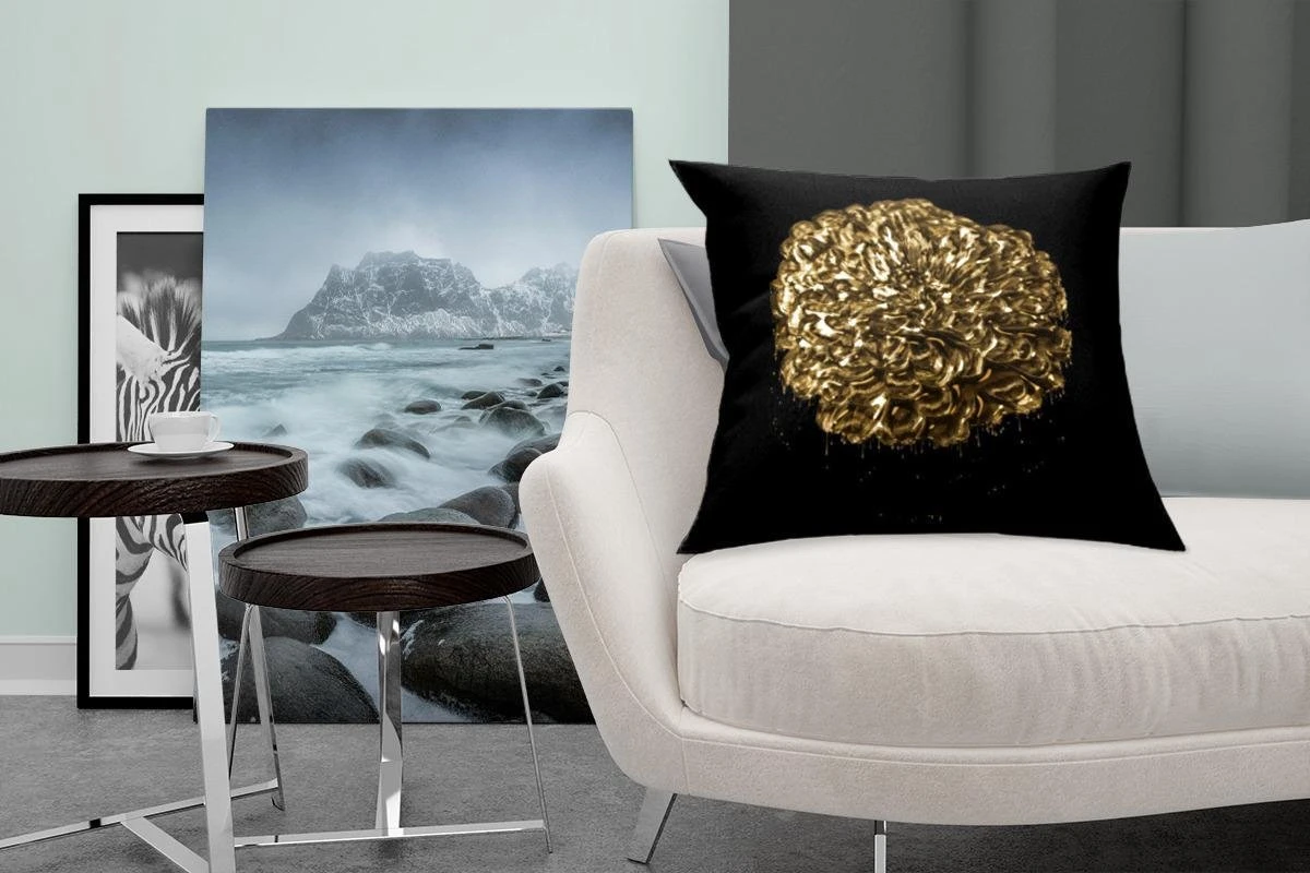 Sierkussens - Kussentjes Woonkamer - 50x50 Cm - Bloemen - Bladeren - Goud 7 Sierkussens - Kussentjes Woonkamer - 50x50 Cm - Bloemen - Bladeren - Goud - Afbeelding 5