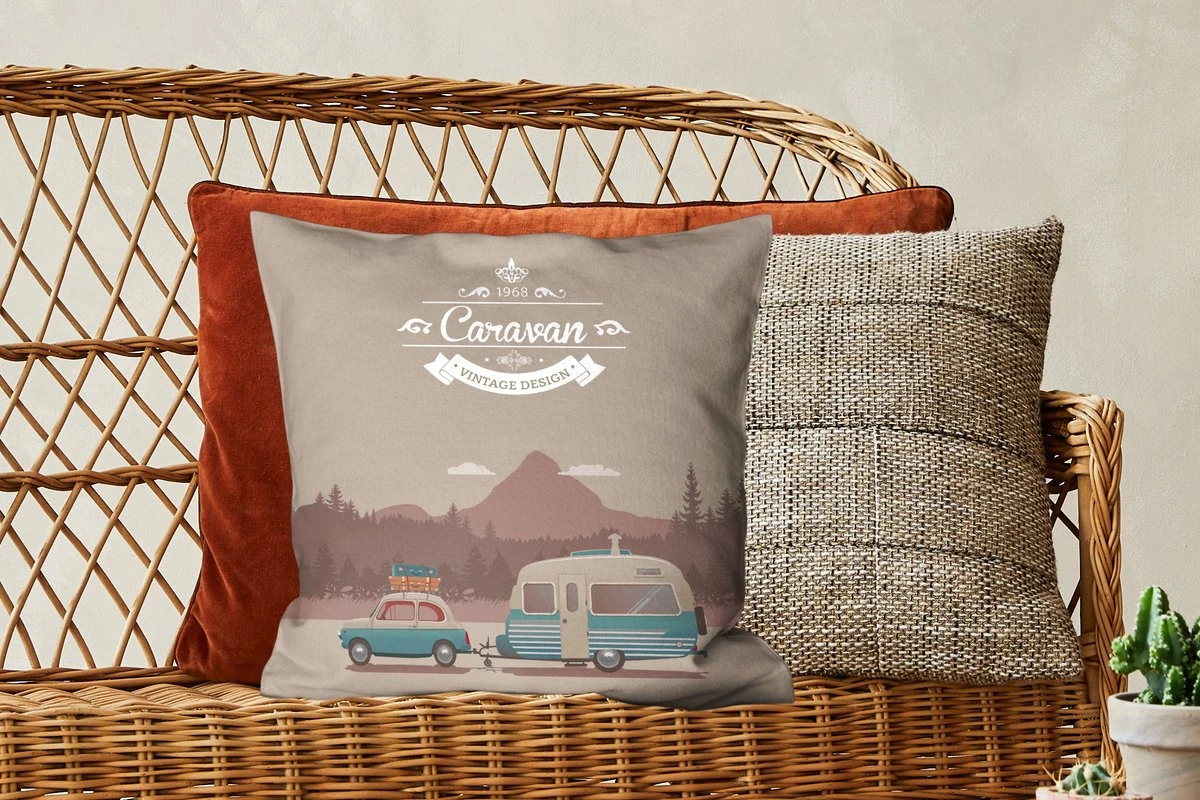 Sierkussens - Kussen - Illustratie Van Een Vintage Caravan In De Bergen - 45x45 Cm - Kussen Van Katoen 4 Sierkussens - Kussen - Illustratie Van Een Vintage Caravan In De Bergen - 45x45 Cm - Kussen Van Katoen - Afbeelding 2