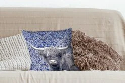 Sierkussens - Kussentjes Woonkamer - 40x40 Cm - Schotse Hooglander - Delfts Blauw - Zwart - Wit -Pillowmonkey 1200x800 2681