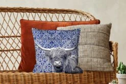 Sierkussens - Kussentjes Woonkamer - 40x40 Cm - Schotse Hooglander - Delfts Blauw - Zwart - Wit -Pillowmonkey 1200x800 2682