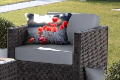 Buitenkussens - Tuin - Rode Klaprozen Tegen Zwarte Met Witte Achtergrond - 60x40 Cm -Pillowmonkey 1200x800 2742