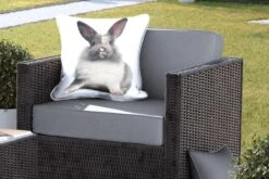 Buitenkussens - Tuin - Zittend Konijn Fotoafdruk - 50x50 Cm -Pillowmonkey 1200x800 2758