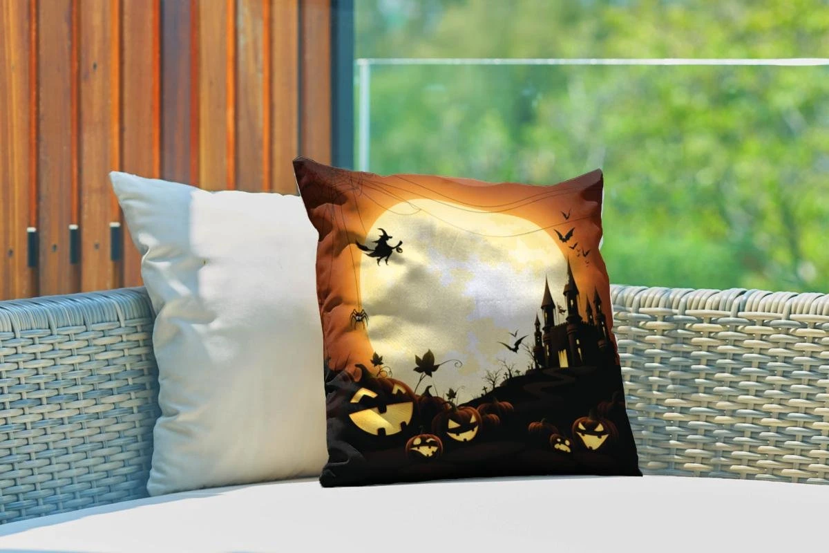 Buitenkussens - Tuin - Een Illustratie Van Een Kasteel Met Heksen En Pompoenen Tijdens Halloween - 40x40 Cm 5 Buitenkussens - Tuin - Een Illustratie Van Een Kasteel Met Heksen En Pompoenen Tijdens Halloween - 40x40 Cm - Afbeelding 3