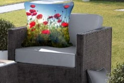 Buitenkussens - Tuin - Lange Rode Klaprozen In Toscane Op Een Zonnige Dag - 60x60 Cm -Pillowmonkey 1200x800 2822