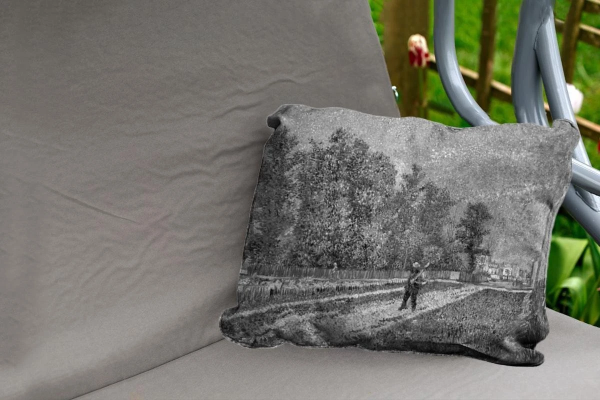 Buitenkussens - Tuin - Outskirts Of Paris; Road With Peasant Shouldering A Spade Zwart-wit - Schilderij Vincent Van Gogh - 60x40 Cm 4 Buitenkussens - Tuin - Outskirts Of Paris; Road With Peasant Shouldering A Spade Zwart-wit - Schilderij Vincent Van Gogh - 60x40 Cm - Afbeelding 2