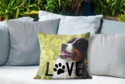 Buitenkussens - Tuin - Honden Quote 'Love' En Een Hond Op De Achtergrond - 45x45 Cm -Pillowmonkey 1200x800 2908