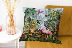 Kussenhoes 60x60 Cm - Natuur - Jungledieren - Tropisch - Jongens - Meisjes - Kinderen - Zebra - Flamingo - Katoen / Polyester - Voor Binnen -Pillowmonkey 1200x800 291