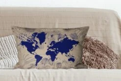 Kussenhoes 60x40 Cm - Wereldkaart - Bloemen - Blauw - Katoen / Polyester - Voor Binnen -Pillowmonkey 1200x800 297