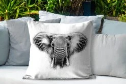 Sierkussen Buiten - Olifant - Dieren - Zwart - Wit - 60x60 Cm - Weerbestendig -Pillowmonkey 1200x800 3052