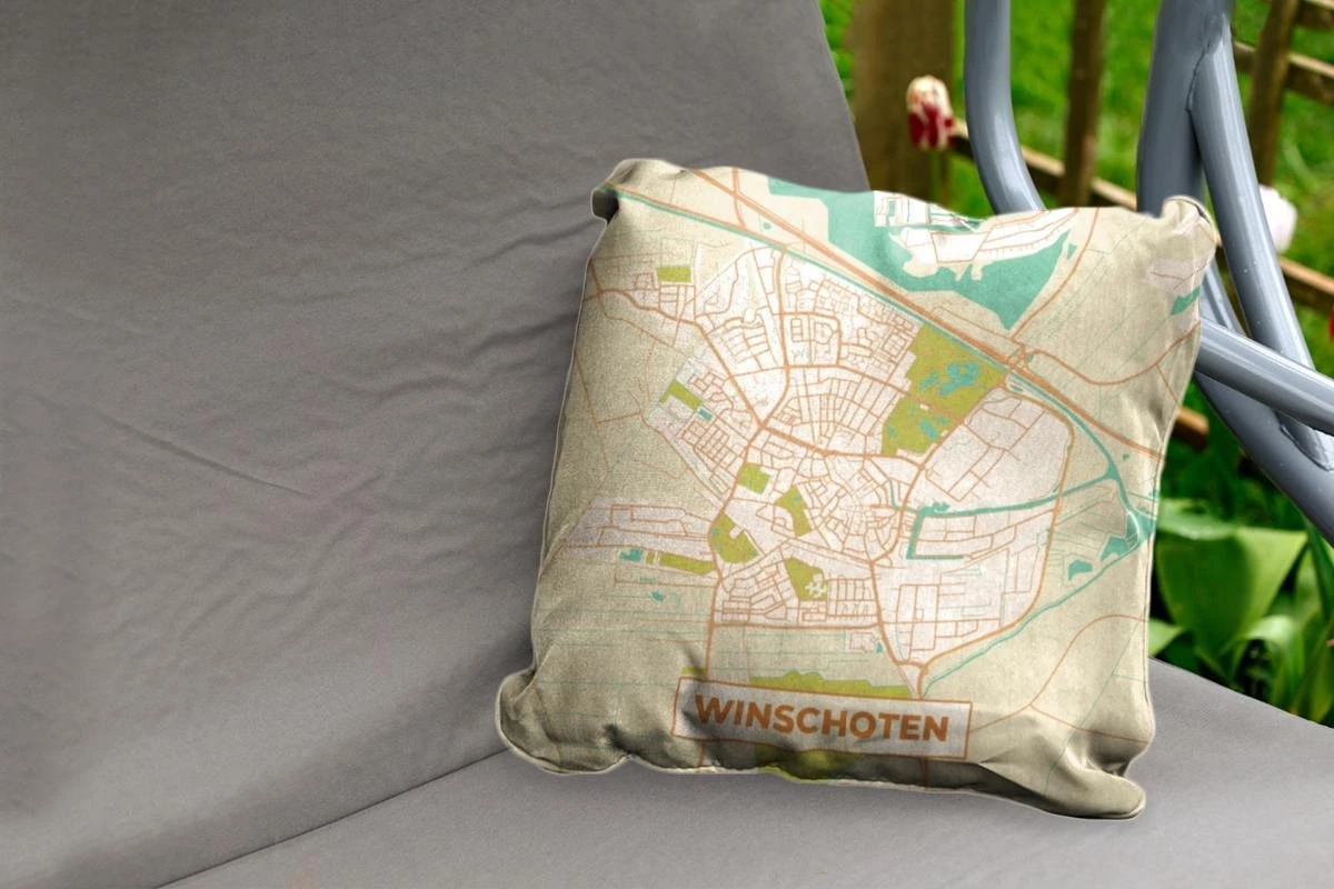 Buitenkussen Weerbestendig - Stadskaart - Winschoten - Vintage - 50x50 Cm 4 Buitenkussen Weerbestendig - Stadskaart - Winschoten - Vintage - 50x50 Cm - Afbeelding 2