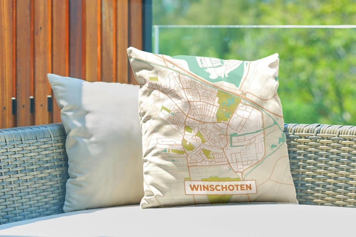Buitenkussen Weerbestendig - Stadskaart - Winschoten - Vintage - 50x50 Cm 5 Buitenkussen Weerbestendig - Stadskaart - Winschoten - Vintage - 50x50 Cm - Afbeelding 3