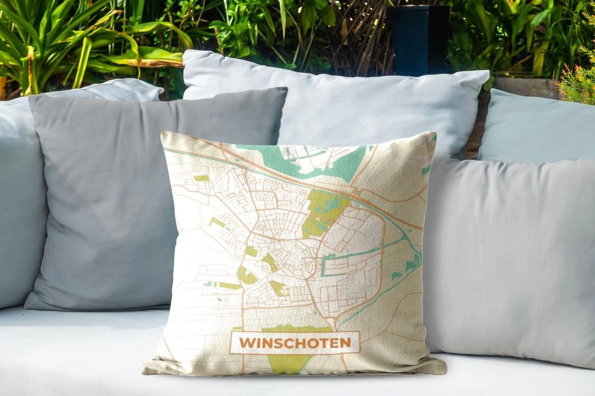 Buitenkussen Weerbestendig - Stadskaart - Winschoten - Vintage - 50x50 Cm 6 Buitenkussen Weerbestendig - Stadskaart - Winschoten - Vintage - 50x50 Cm - Afbeelding 4