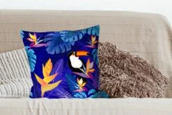 Kussenhoes 50x50 Cm - Toekan - Bloemen - Patroon - Meisjes - Kinderen - Paars - Kids - Katoen / Polyester - Voor Binnen -Pillowmonkey 1200x800 308