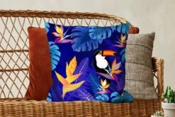Kussenhoes 50x50 Cm - Toekan - Bloemen - Patroon - Meisjes - Kinderen - Paars - Kids - Katoen / Polyester - Voor Binnen -Pillowmonkey 1200x800 309