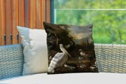 Sierkussen Melchior D'Hondecoeter Voor Buiten - Een Pelikaan En Ander Gevogelte Bij Een Waterbassin - Schilderij Van Melchior D'Hondecoeter - 45x45 Cm - Vierkant Weerbestendig Tuinkussen / Tuinmeubelkussen Van Polyester -Pillowmonkey 1200x800 3191