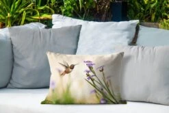 Buitenkussens - Tuin - Wondermooie Kolibrie Bezoekt De Wilde Bloemen In Het Voorjaar - 50x30 Cm -Pillowmonkey 1200x800 3236