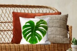 Kussenhoes 40x40 Cm - Groot Botanisch Blad Op Een Blanke Achtergrond - Katoen / Polyester - Voor Binnen -Pillowmonkey 1200x800 327