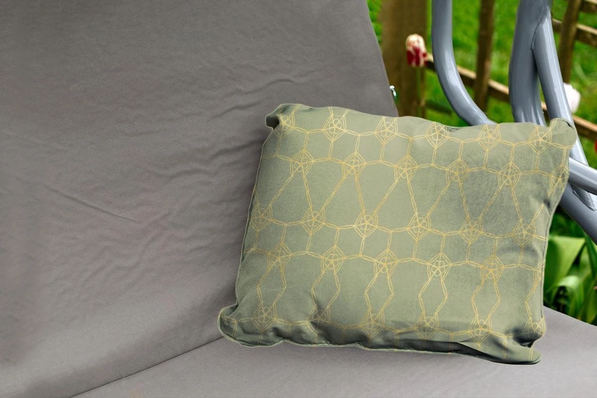 Buitenkussens - Tuin - Luxe Patroon Van Gouden Lijnen En Bloemen Tegen Een Donkergroene Achtergrond - 60x40 Cm 4 Buitenkussens - Tuin - Luxe Patroon Van Gouden Lijnen En Bloemen Tegen Een Donkergroene Achtergrond - 60x40 Cm - Afbeelding 2