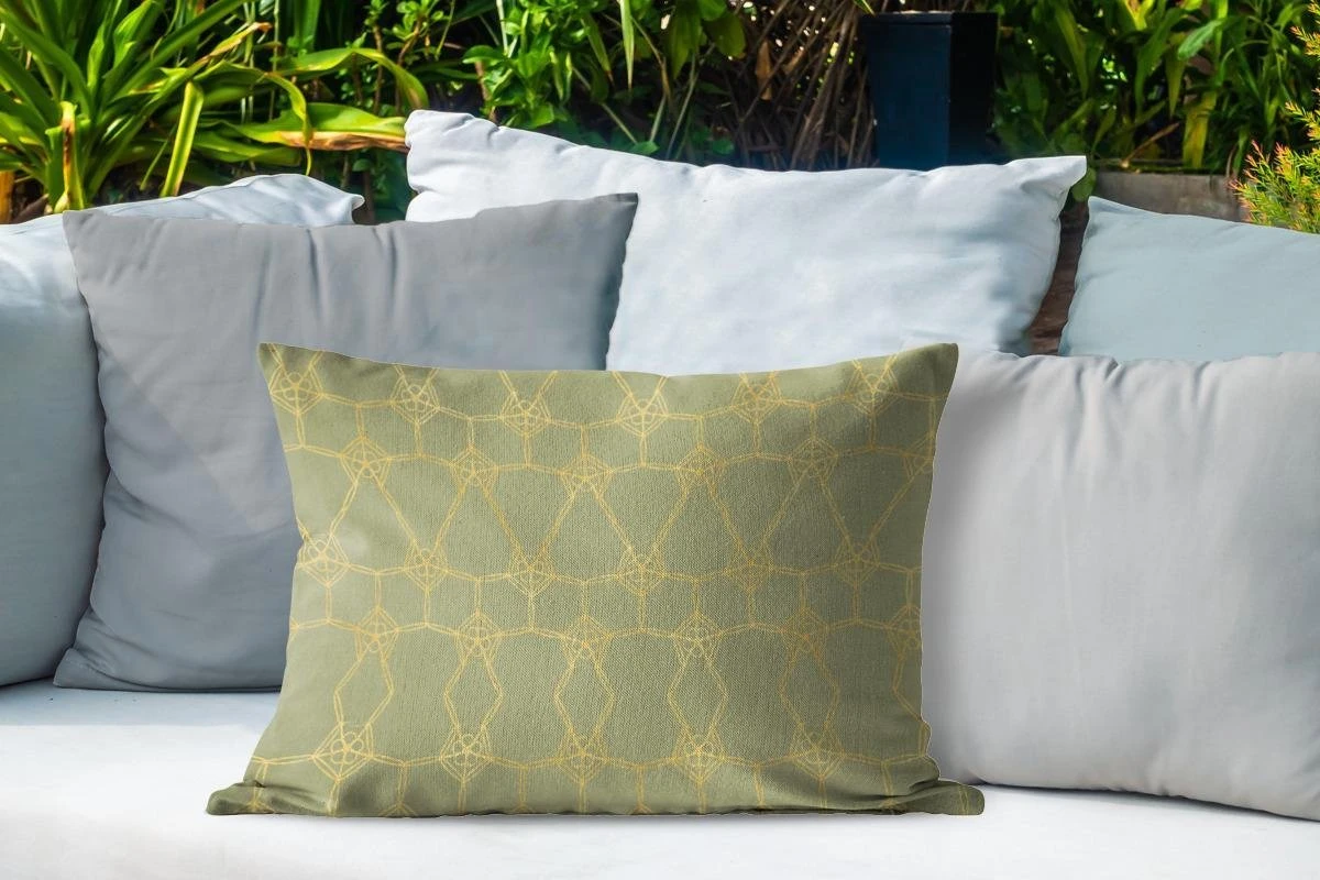 Buitenkussens - Tuin - Luxe Patroon Van Gouden Lijnen En Bloemen Tegen Een Donkergroene Achtergrond - 60x40 Cm 6 Buitenkussens - Tuin - Luxe Patroon Van Gouden Lijnen En Bloemen Tegen Een Donkergroene Achtergrond - 60x40 Cm - Afbeelding 4