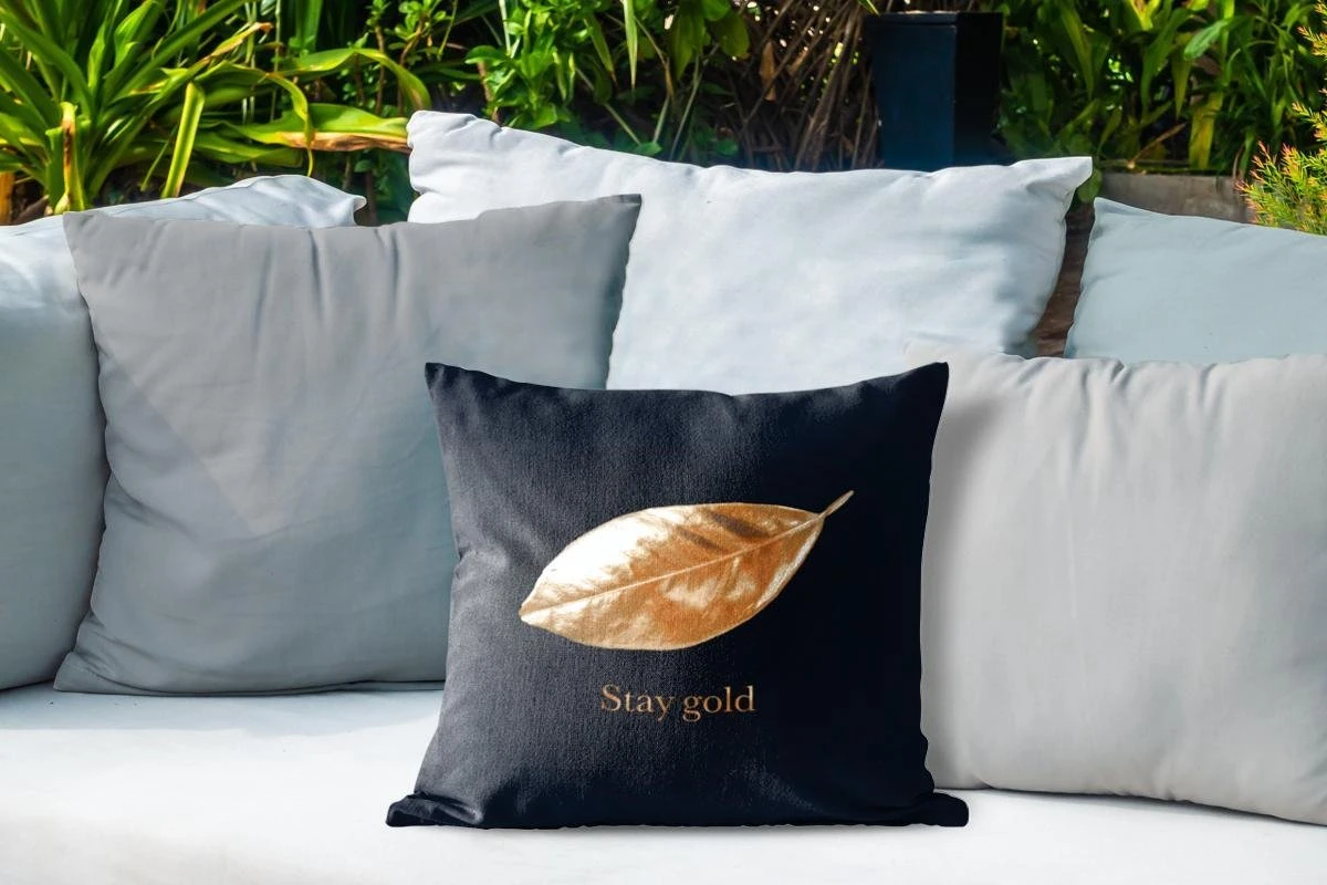 Buitenkussens - Tuin - Blad Van Goud Met De Quote Stay Gold - 40x40 Cm 6 Buitenkussens - Tuin - Blad Van Goud Met De Quote Stay Gold - 40x40 Cm - Afbeelding 4