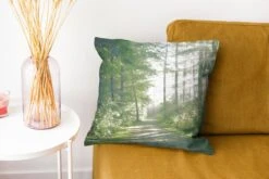 Kussenhoes 40x40 Cm - Bos - Pad - Zon - Bomen - Groen - Natuur - Katoen / Polyester - Voor Binnen -Pillowmonkey 1200x800 390