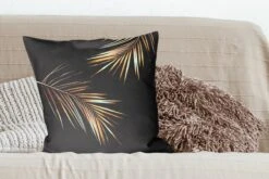 Kussenhoes 60x60 Cm - Bladeren - Planten - Goud - Zwart - Luxe - Katoen / Polyester - Voor Binnen -Pillowmonkey 1200x800 421