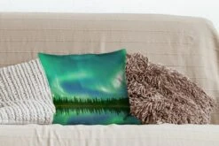 Kussenhoes 40x40 Cm - Noorderlicht - Bomen - Water - Alaska - Katoen / Polyester - Voor Binnen -Pillowmonkey 1200x800 452