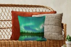 Kussenhoes 40x40 Cm - Noorderlicht - Bomen - Water - Alaska - Katoen / Polyester - Voor Binnen -Pillowmonkey 1200x800 453