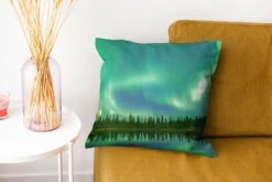 Kussenhoes 40x40 Cm - Noorderlicht - Bomen - Water - Alaska - Katoen / Polyester - Voor Binnen -Pillowmonkey 1200x800 454