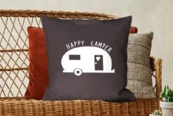 Kussenhoes 60x60 Cm - Spreuken - Happy Camper - Quotes - Katoen / Polyester - Voor Binnen -Pillowmonkey 1200x800 460