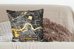 Kussenhoes 60x60 Cm - Kaart - Rotterdam - Goud - Zwart - Katoen / Polyester - Voor Binnen -Pillowmonkey 1200x800 475