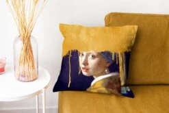 Kussenhoes 40x40 Cm - Meisje Met De Parel - Goud - Vermeer - Katoen / Polyester - Voor Binnen -Pillowmonkey 1200x800 5