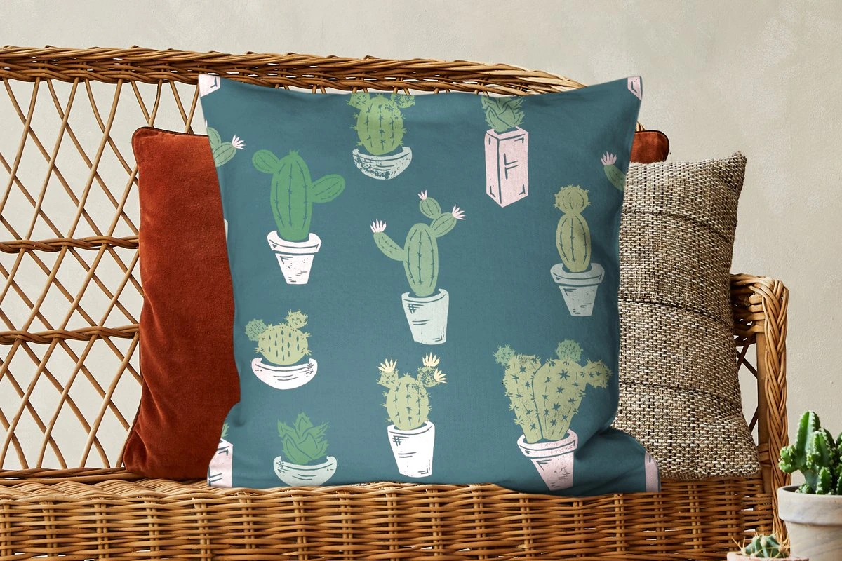 Kussenhoes 60x60 Cm - Zomer - Cactus - Blauw - Katoen / Polyester - Voor Binnen 6 Kussenhoes 60x60 Cm - Zomer - Cactus - Blauw - Katoen / Polyester - Voor Binnen - Afbeelding 4