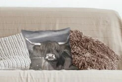 Kussenhoes 40x40 Cm - Schotse Hooglander - Portret - Zwart - Wit - Katoen / Polyester - Voor Binnen -Pillowmonkey 1200x800 542